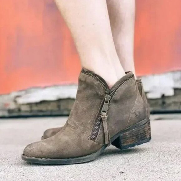 Born Montoro II Taupe Brown Suede Leather Block Heel Zipper Booties - Picture 2 of 11